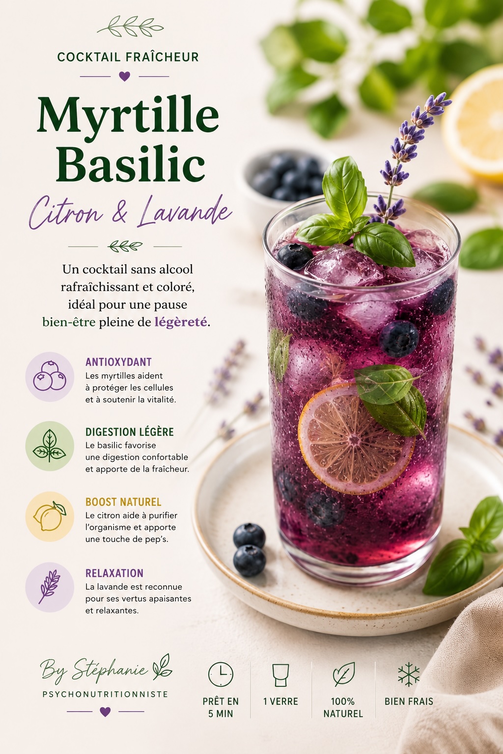 Cocktail fraicheur myrtille basilic