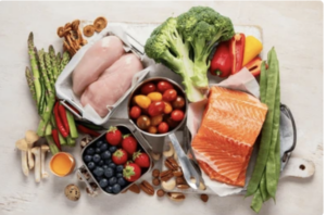 tous les aliments équilibrés, protéines, fruits, légumes, glucides et lipides